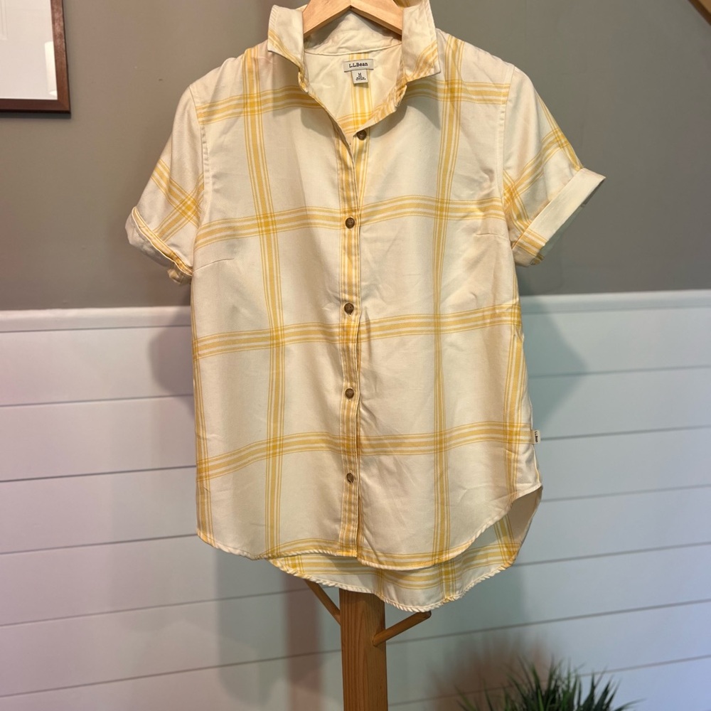L.L.Bean Super Soft Coastal Butter Yellow and Cream Plaid Shirt